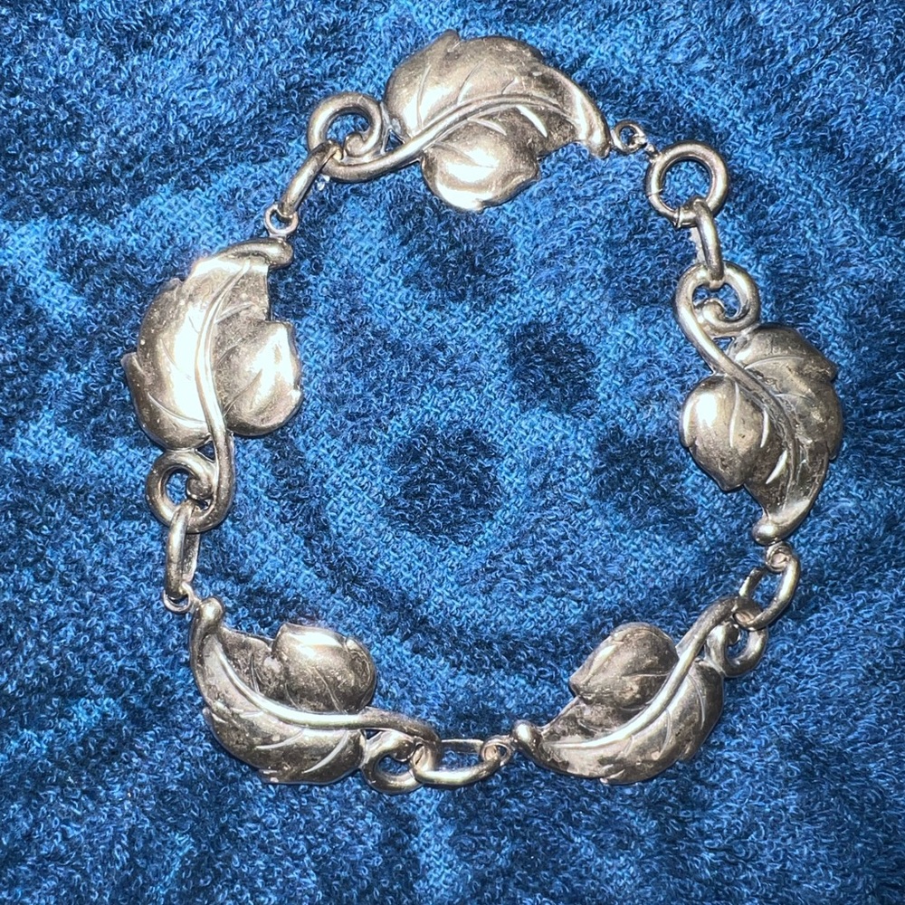 Vintage Danecraft made in USA Leaf Link Bracelet - Sterling silver 7 1/2”